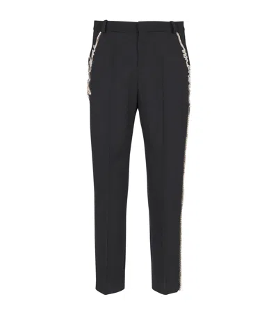 BALMAIN WOOL EMBROIDERED TAILORED TROUSERS