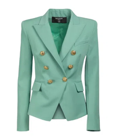 Balmain Wool Grain De Poudre Blazer In Green