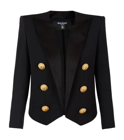 Balmain Wool Grain De Poudre Cropped Jacket In Black