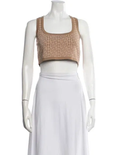 Pre-owned Balmain Wool Graphic Print Crop Top In Neutral