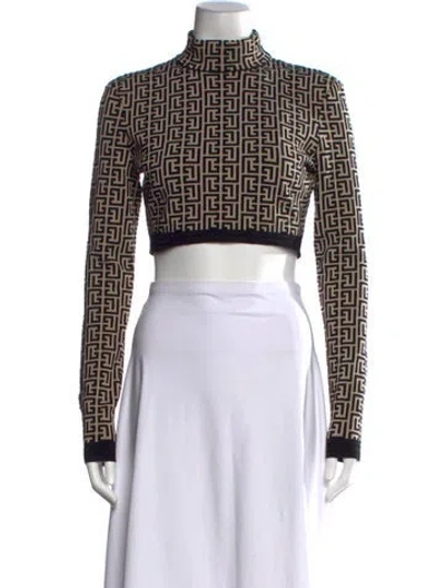 Pre-owned Balmain Wool Graphic Print Crop Top In Neutrals