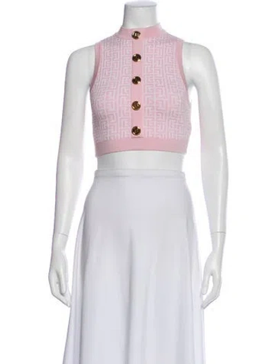 Pre-owned Balmain Wool Graphic Print Crop Top In Pink