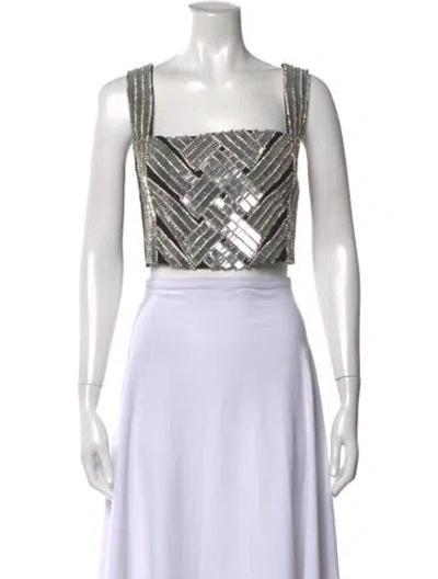 Pre-owned Balmain Wool Graphic Print Crop Top In White