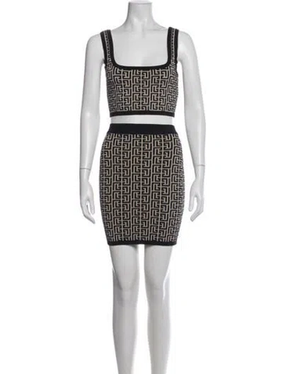 Pre-owned Balmain Wool Graphic Print Skirt Set In Multicolor