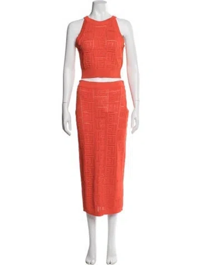 Pre-owned Balmain Wool Graphic Print Skirt Set In Orange
