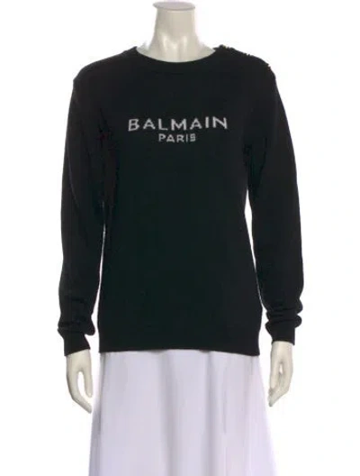 Pre-owned Balmain Wool Graphic Print Sweater In Black