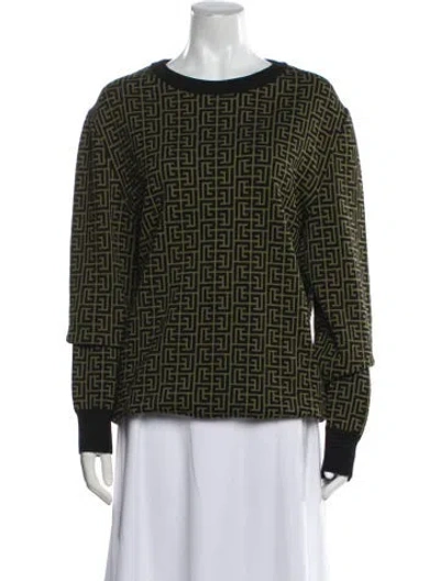 Pre-owned Balmain Wool Graphic Print Sweater In Black