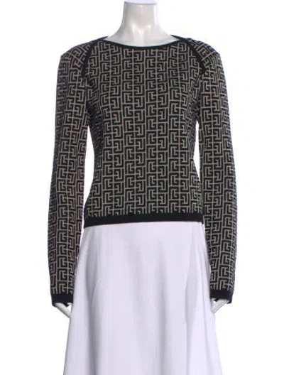 Pre-owned Balmain Wool Graphic Print Sweater In Black