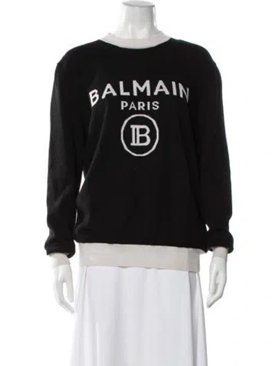 Pre-owned Balmain Wool Graphic Print Sweater In Black