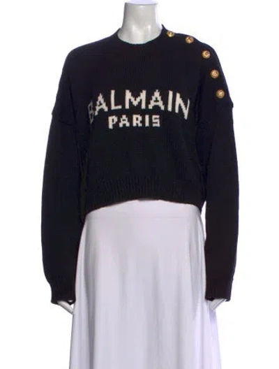 Pre-owned Balmain Wool Graphic Print Sweater In Black