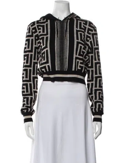 Pre-owned Balmain Wool Graphic Print Sweater In Black