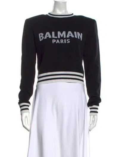 Pre-owned Balmain Wool Graphic Print Sweater In Black