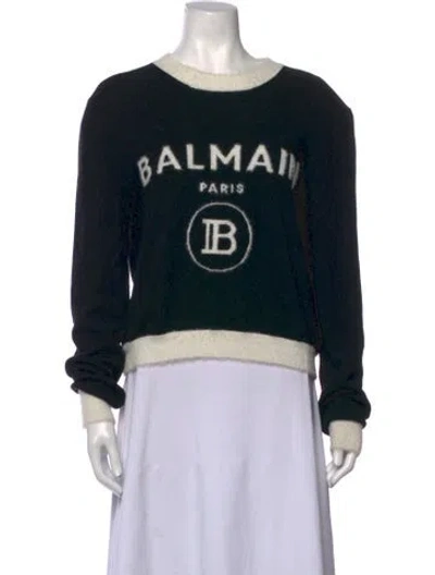 Pre-owned Balmain Wool Graphic Print Sweater In Black