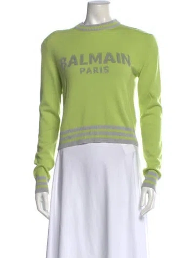 Pre-owned Balmain Wool Graphic Print Sweater In Green