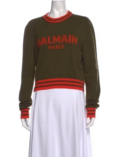 Pre-owned Balmain Wool Graphic Print Sweater In Green