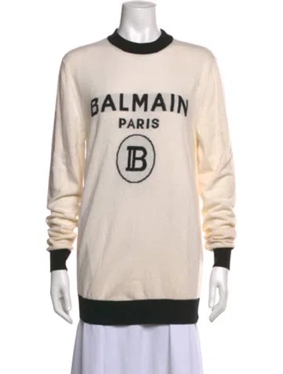 Pre-owned Balmain Wool Graphic Print Sweater In Neutrals