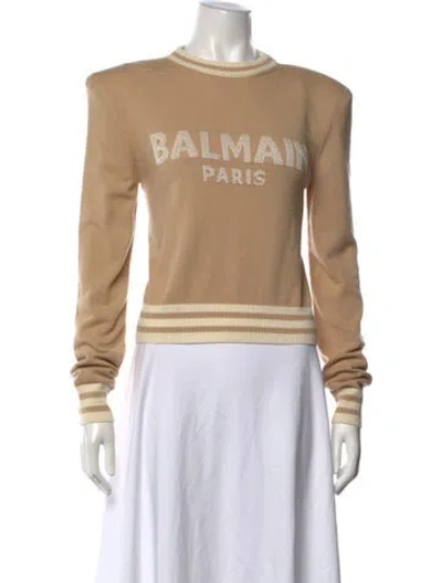 Pre-owned Balmain Wool Graphic Print Sweater In Neutrals