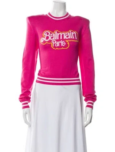 Pre-owned Balmain Wool Graphic Print Sweater In Pink