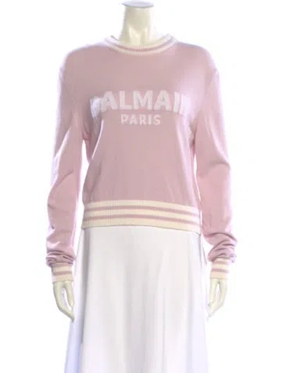 Pre-owned Balmain Wool Graphic Print Sweater In Pink