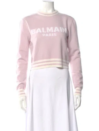 Pre-owned Balmain Wool Graphic Print Sweater In Pink