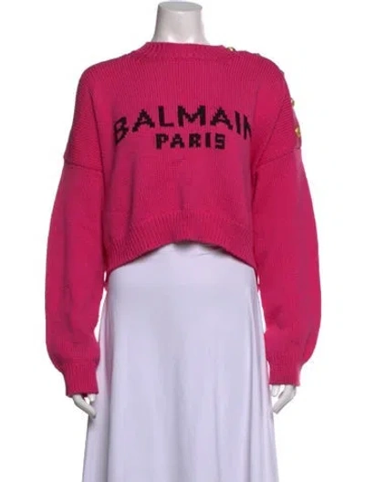 Pre-owned Balmain Wool Graphic Print Sweater In Pink