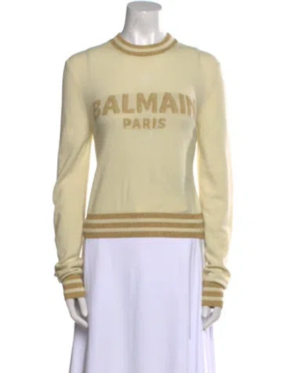 Pre-owned Balmain Wool Graphic Print Sweater In Yellow