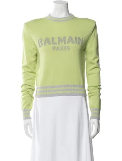 Pre-owned Balmain Wool Graphic Print Sweatshirt In Green