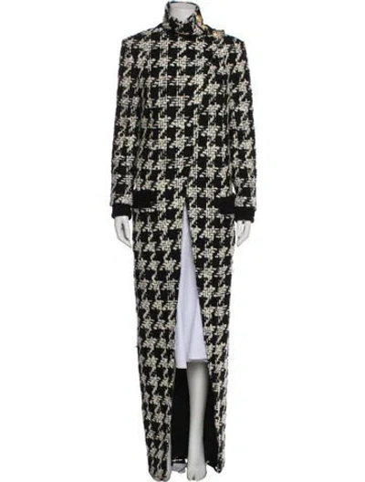 Pre-owned Balmain Wool Houndstooth Print Coat In Black