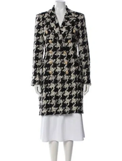 Pre-owned Balmain Wool Houndstooth Print Coat In Black