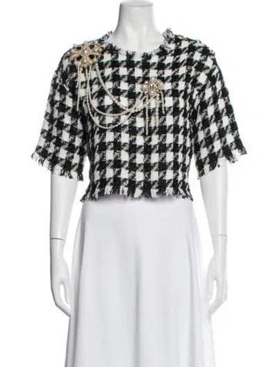 Pre-owned Balmain Wool Houndstooth Print Top In White