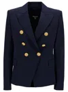 Balmain Black Double-breasted Jacket With Branded Buttons And Asymmetric Cut In Wool Woman In Blu