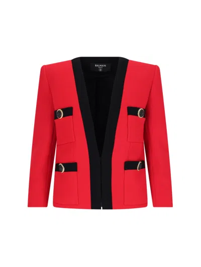 Balmain Shawl Collar Double Wool Crepe Jacket In Red