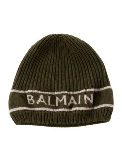 Pre-owned Balmain Wool Knit Beanie In Green/neutrals