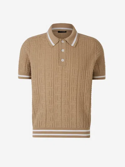 Balmain Wool Knit Polo In Brown