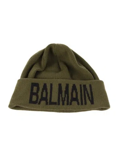 Pre-owned Balmain Wool  Logo Beanie In Green