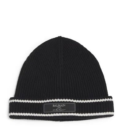 Balmain Kids' Logo-patch Ribbed Beanie In Black
