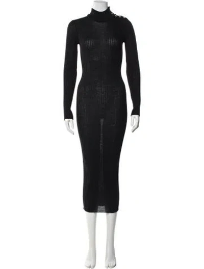 Pre-owned Balmain Wool Long Dress In Black