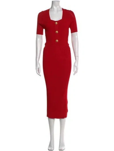 Pre-owned Balmain Wool Long Dress In Red