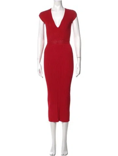 Pre-owned Balmain Wool Long Dress In Red