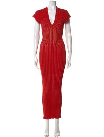 Pre-owned Balmain Wool Long Dress In Red