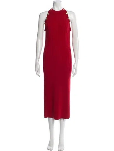 Pre-owned Balmain Wool Midi Length Dress In Red
