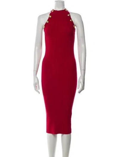 Pre-owned Balmain Wool Midi Length Dress In Red