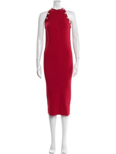 Pre-owned Balmain Wool Midi Length Dress W/ Tags In Red