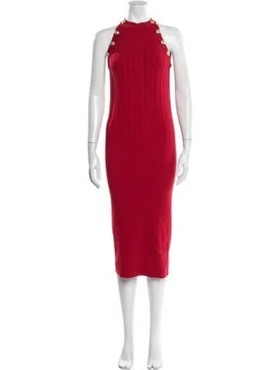 Pre-owned Balmain Wool Midi Length Dress W/ Tags In Red