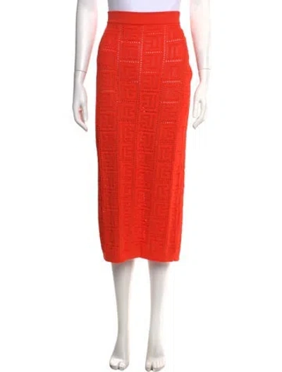 Pre-owned Balmain Wool Midi Length Skirt W/ Tags In Orange