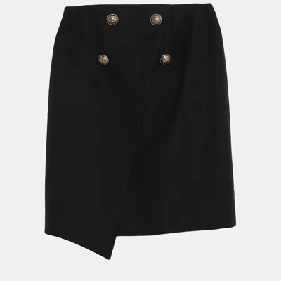 Pre-owned Balmain Wool Midi Skirts 40 In Black