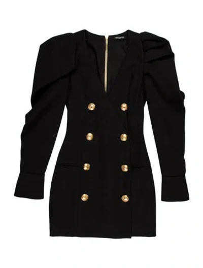 Pre-owned Balmain Wool Mini Dress In Black