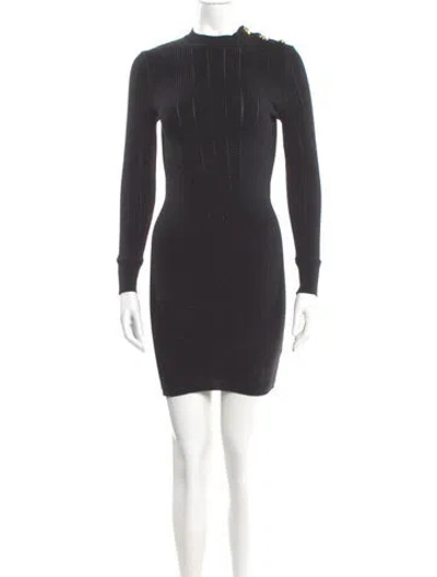 Pre-owned Balmain Wool Mini Dress In Black