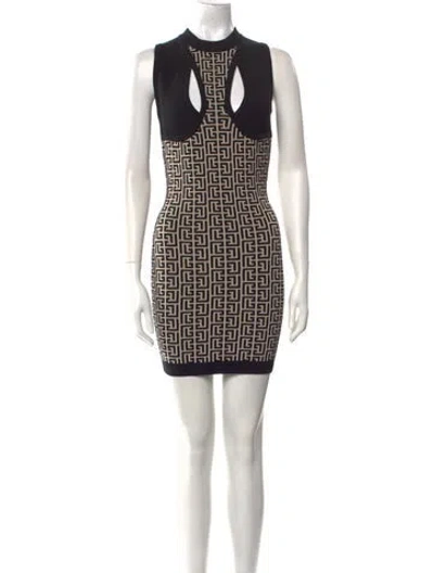 Pre-owned Balmain Wool Mini Dress In Black