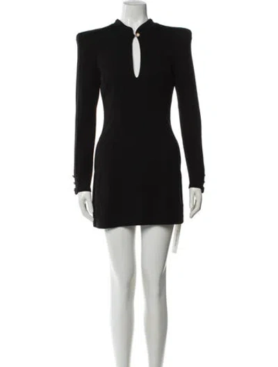 Pre-owned Balmain Wool Mini Dress In Black